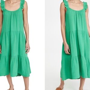 Xirena Rumer Green Spell Gauze Sleeveless Dress Tiered Adjustable Sz S Beach EUC